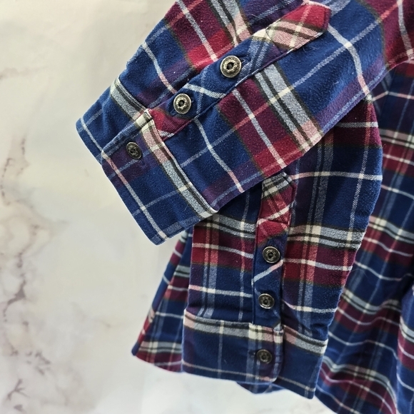 Kuhl Shirt Women Small Red Blue Button Up Plaid Long Sleeve Alina Flannel Collar - Picture 10 of 14